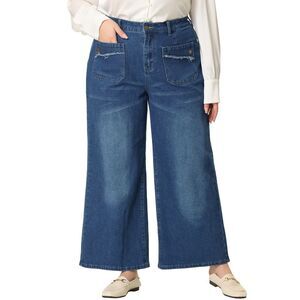 Plus Size Women's Jeans Wide Leg Stretch Washed Denim Palazzo Pants Blue